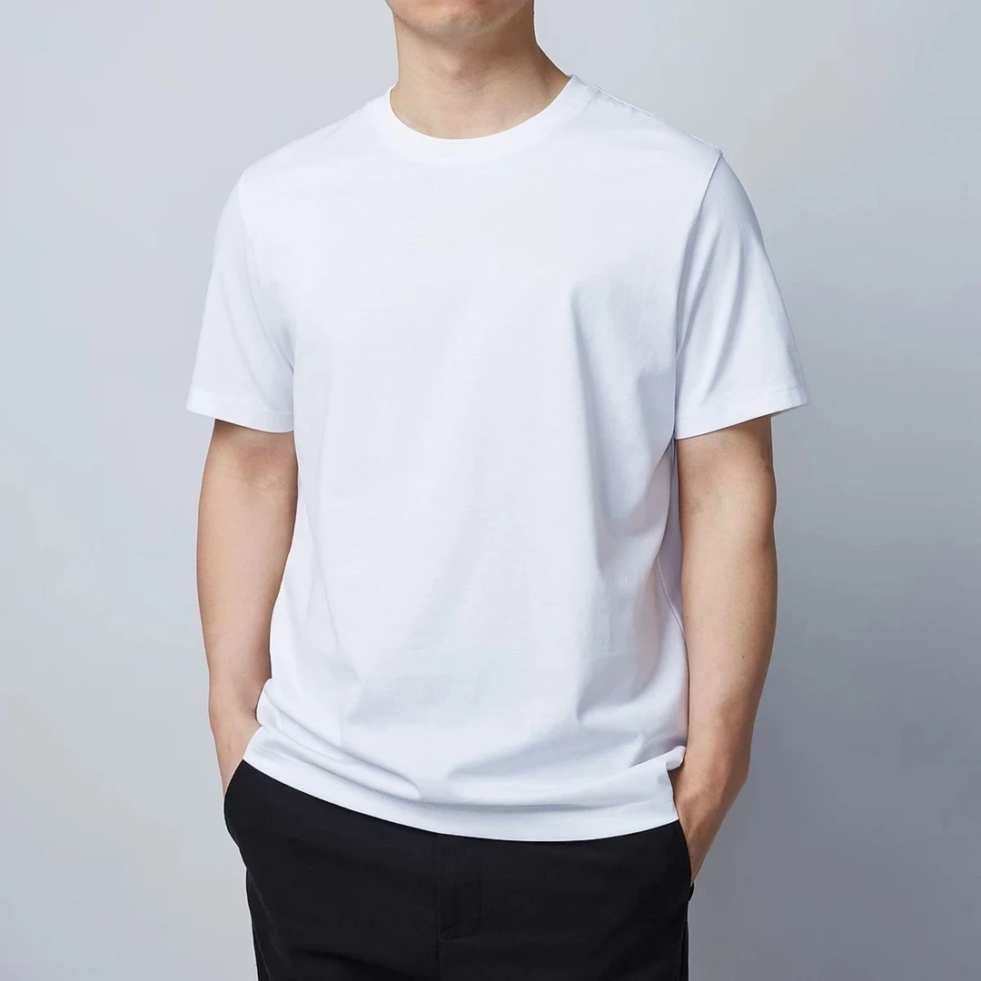 纯色简约短袖针织T恤男凉感打底白色体恤圆领夏季休闲运动百搭