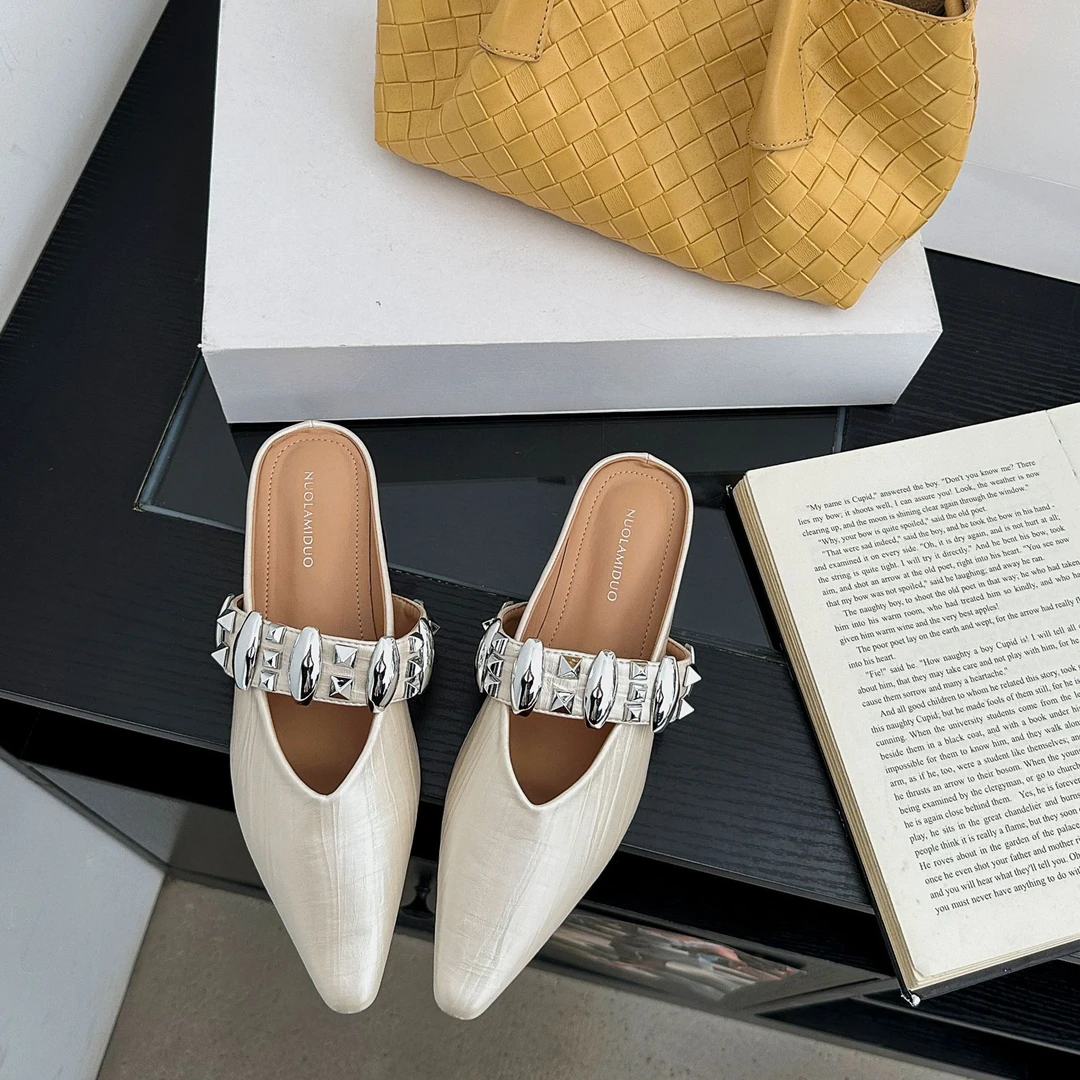 法式内增高包头拖鞋女夏季气质尖头平底复古小众通勤百搭低跟鞋女