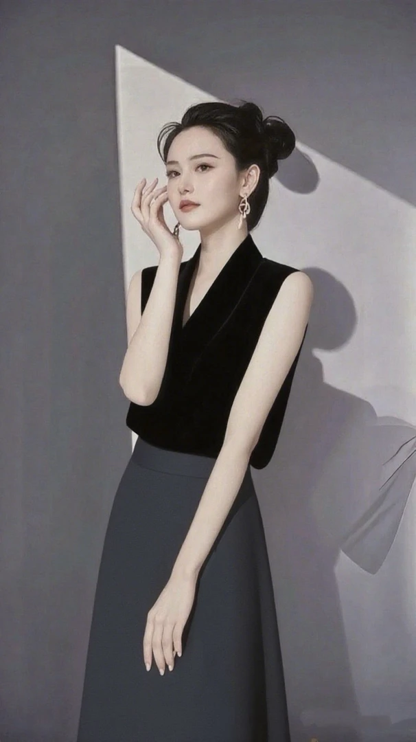 御姐黑色上衣轻熟小众独特别致绝美衬衫高级感半裙两件套