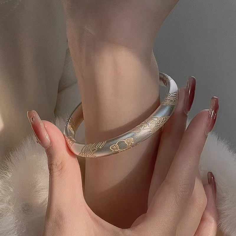 足银手镯 999.9【S160】古法龙纹描金款传承闭口新中式国潮风手镯