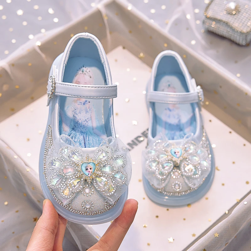 爱莎女童皮鞋公主鞋儿童水晶鞋2025春季新款软底洋气小女孩单鞋子