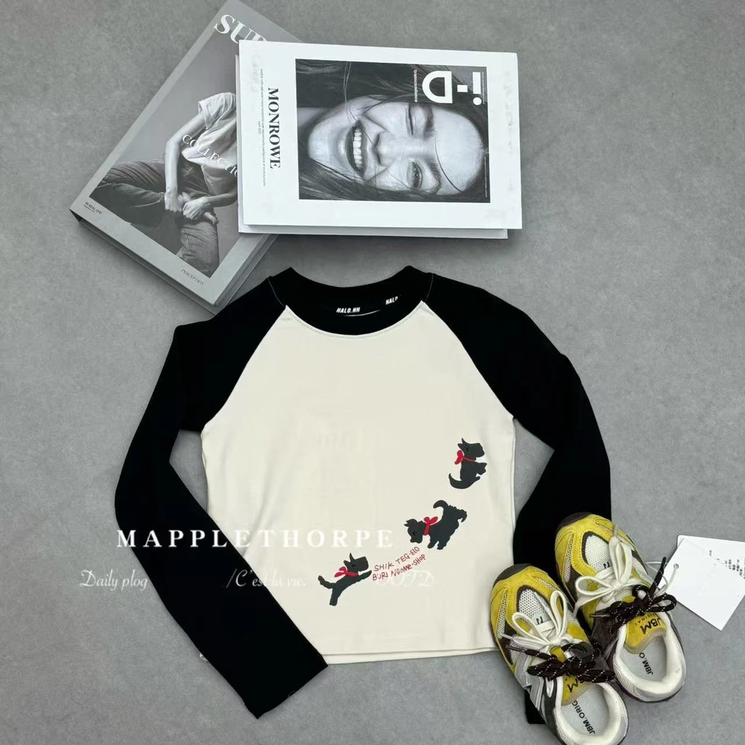 U1767儿童团拼色印花长袖T恤