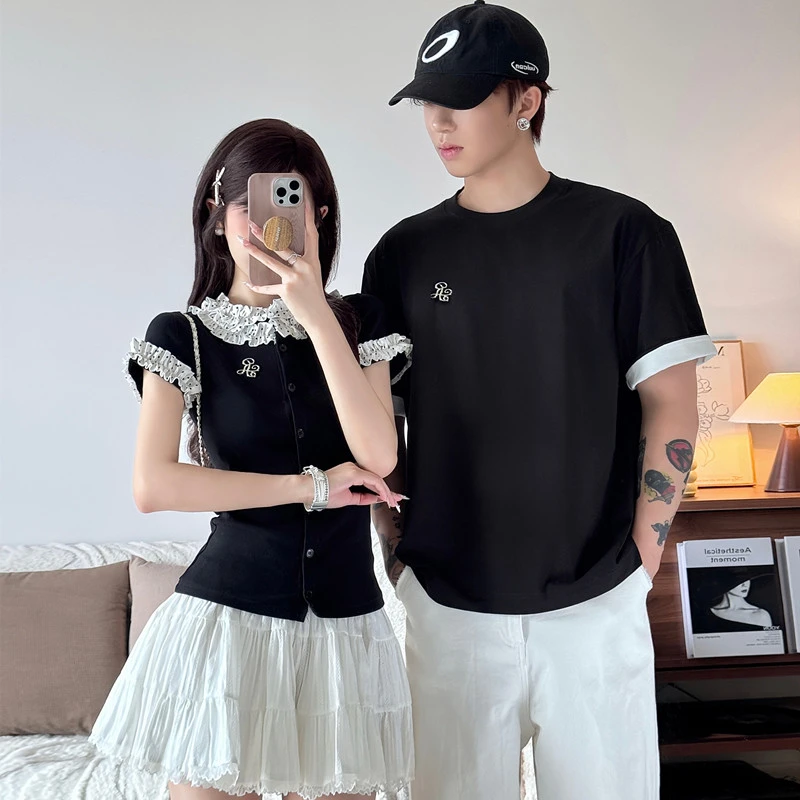 情侣装夏装设计感ins超火学院风时尚百搭上衣韩版显瘦短袖两件套