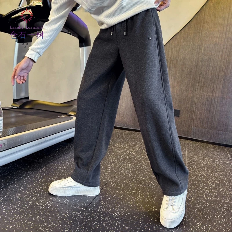 仓石一树重磅秋冬阔腿卫裤男士加绒加厚休闲裤新款百搭舒适直筒裤