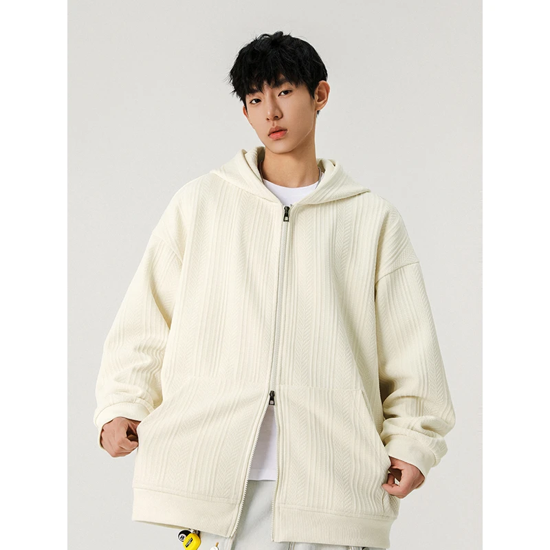 MTVO迈特优潮流双拉链头麦穗纹连帽开衫卫衣春季宽松休闲外套5065