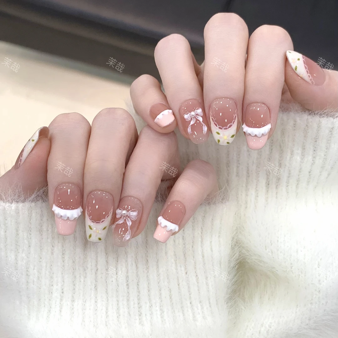 茉哉【碎花裙】纯手工定制美甲拆卸穿戴甲A3804