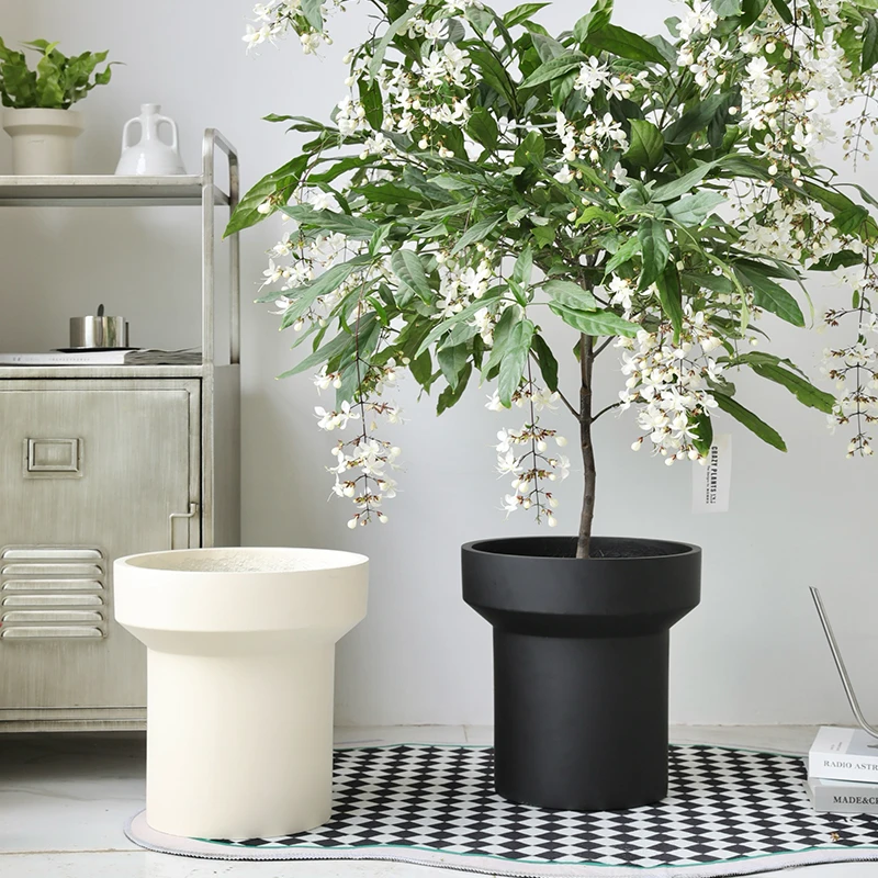侘寂风水泥花盆日式黑色宝莲灯垂丝茉莉套盆陶瓷高脚黑色盆栽大号