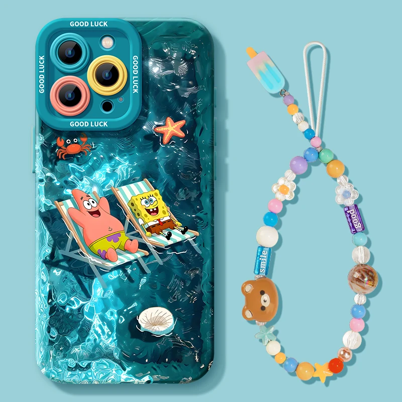 泳池海绵宝宝适用苹果15/16promax手机壳iphone13防摔14pro软壳12