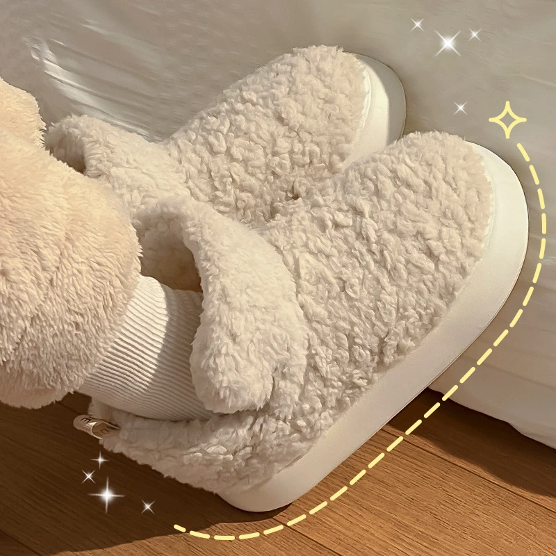 毛毛绒棉拖鞋女款冬季高帮厚底防滑保暖加厚加绒踩屎感棉鞋女外穿