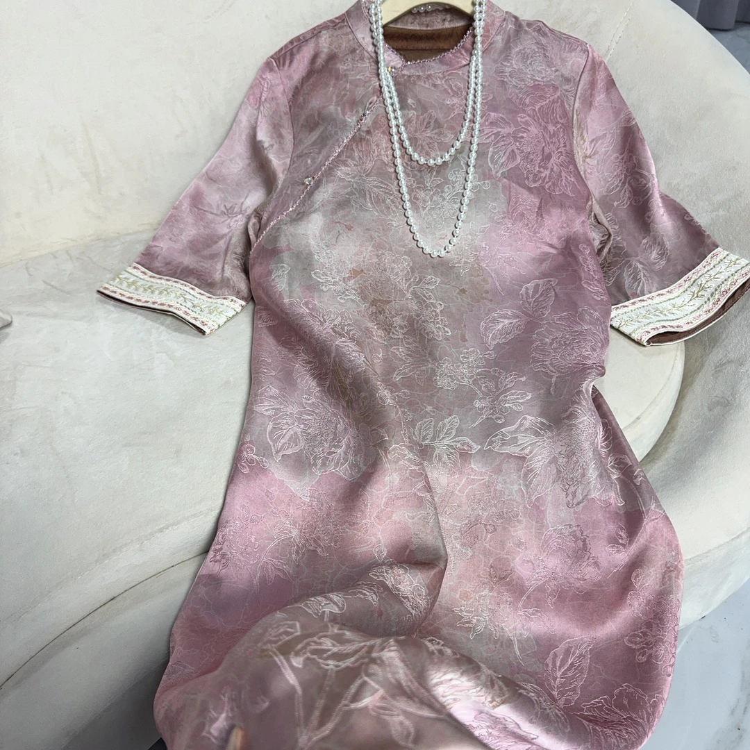 7693款新中式夏季渐变A字套头连衣裙【云山晓】