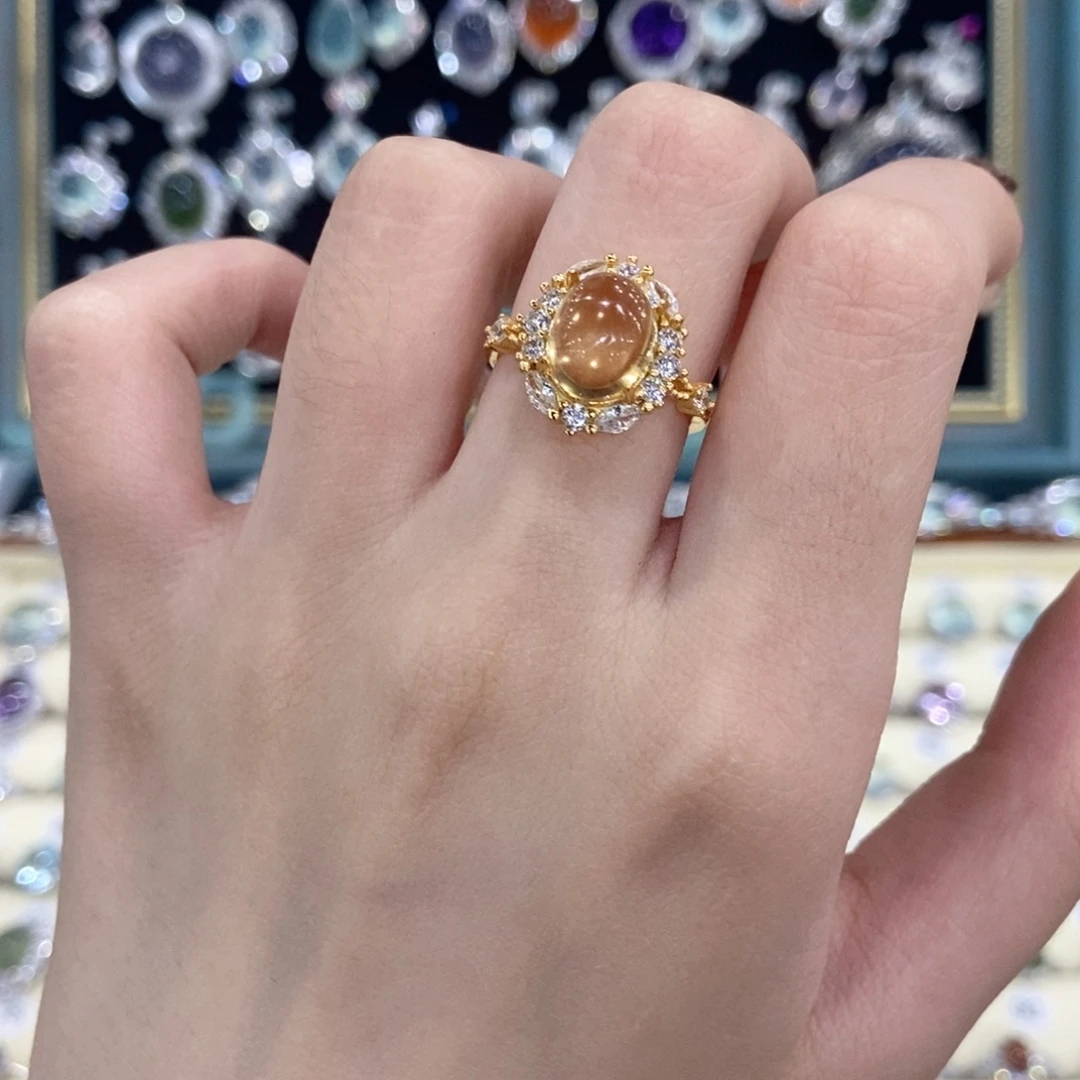 银S925镀金镶嵌戒指烟晶