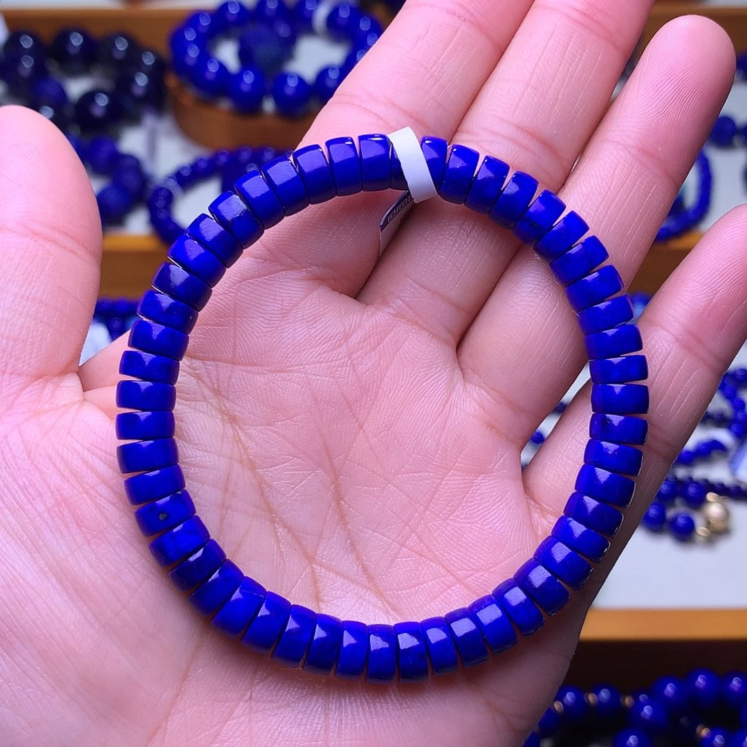 青金石未镶嵌手串7.3m高品帝王青精工药片1865