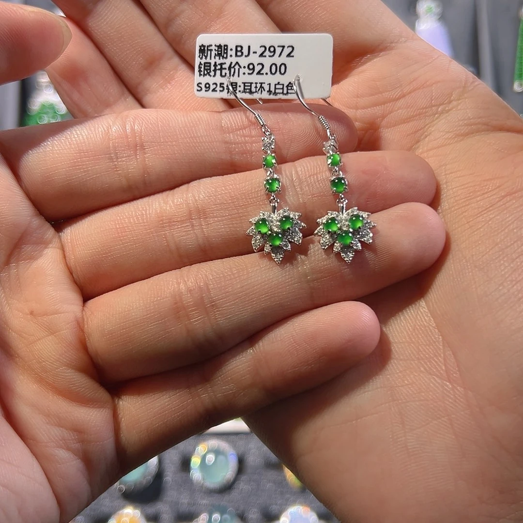 银S925镶嵌翡翠耳饰耳饰