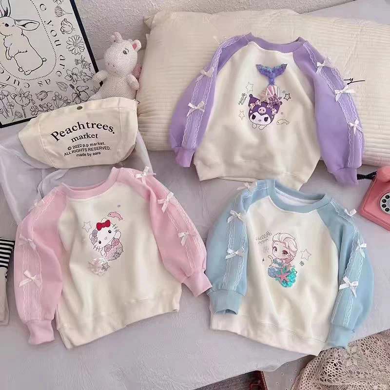 2025春季新款小女孩洋气时髦亮片蝴蝶结上衣女童甜美系公主卫衣