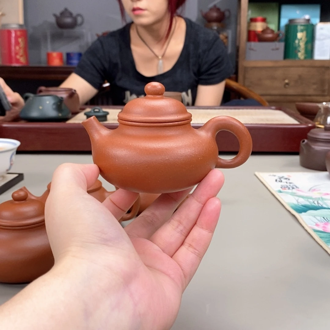 青***岚茶壶紫砂红降坡容天半手140cc