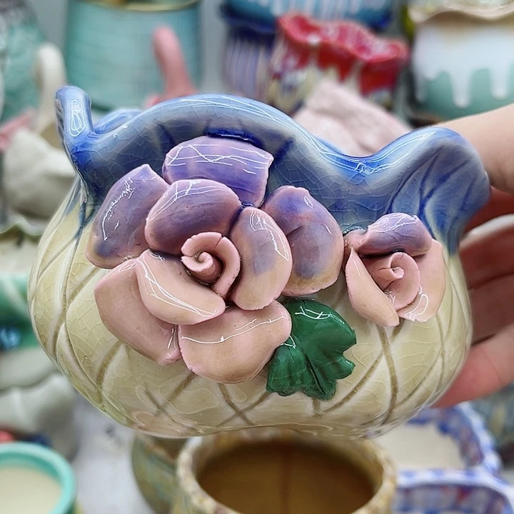 多肉绿植陶瓷花盆9.9包邮，有孔