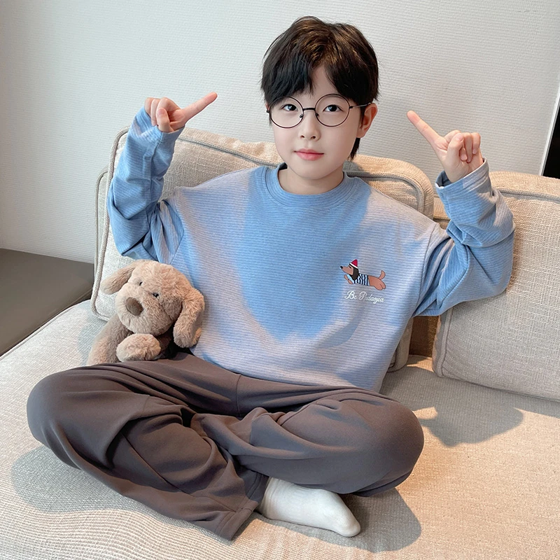 童装男童睡衣春秋冬款家居服秋季男孩加绒加厚中大童德绒秋衣秋裤
