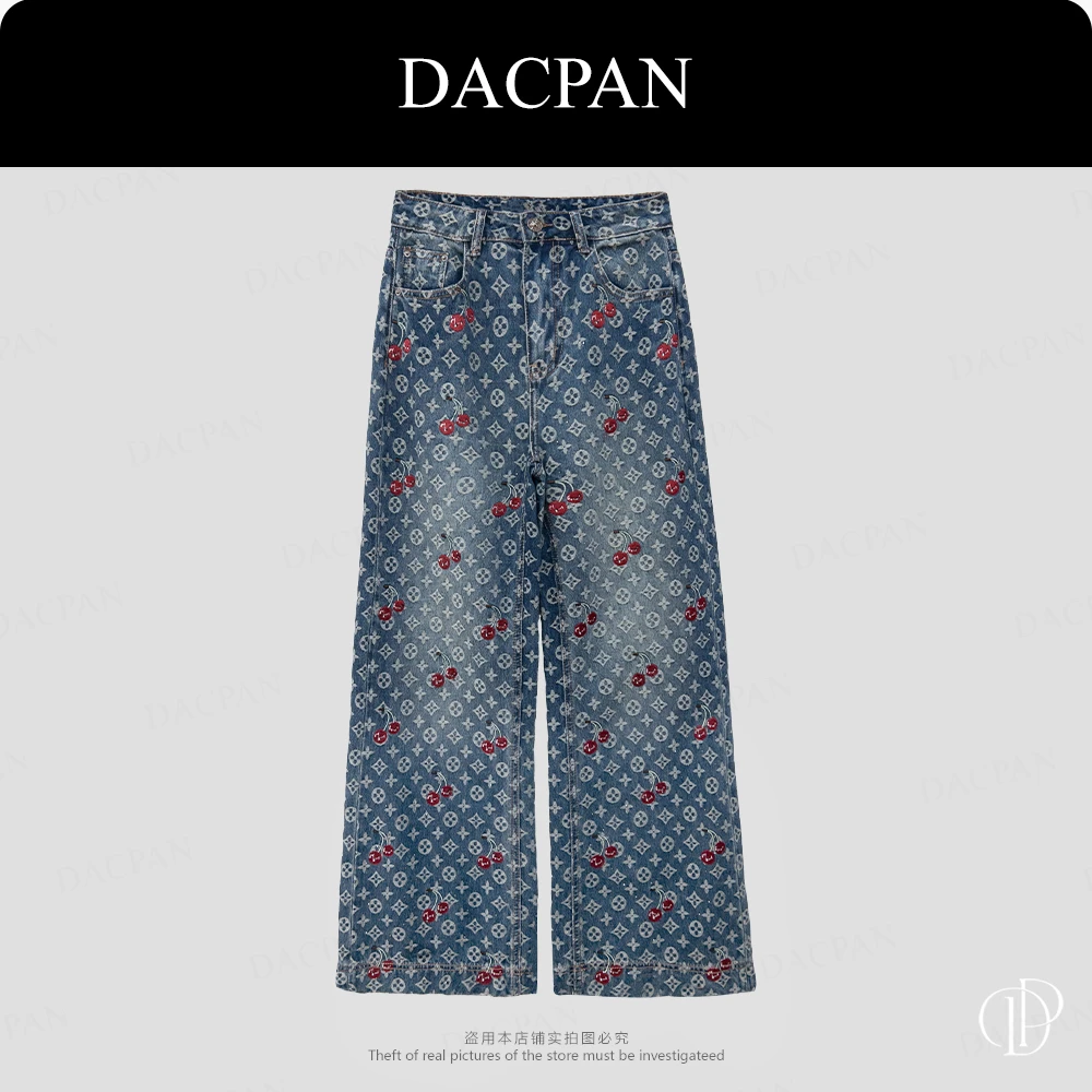 DACPAN-“樱桃树”满印提花刺绣阔腿牛仔裤  2025/盼·PP 9187