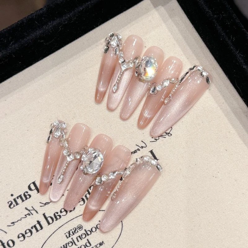 【粉黛佳人】爆款高级中长款新款镶钻短款穿戴美甲穿戴甲2025手工