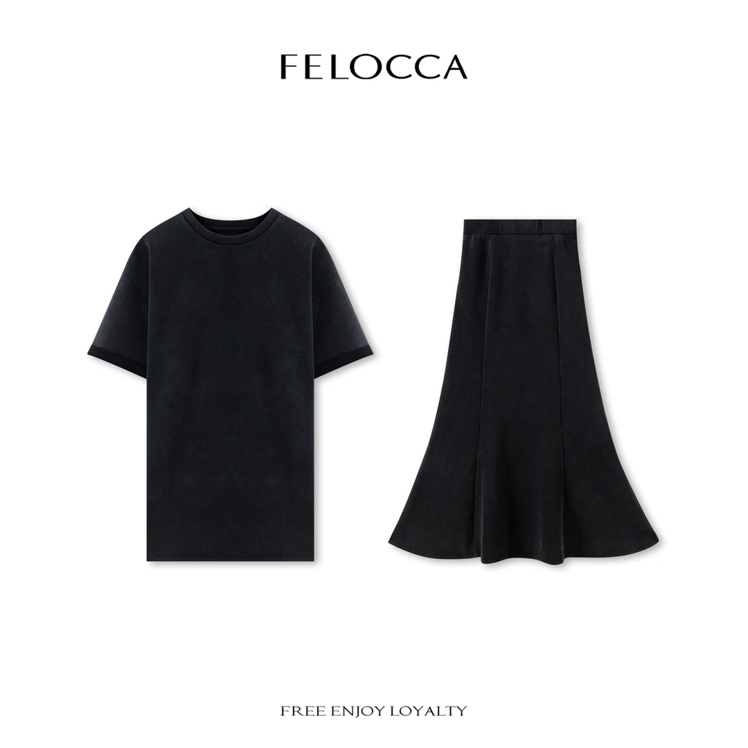 NO退NO换【FELOCCA】夏季休闲短袖净版宽松T恤+半裙套装NYN-4528