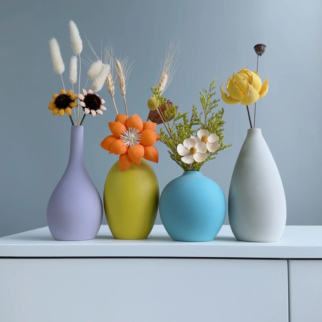 摆件陶瓷小花瓶含花总高约20-30cm