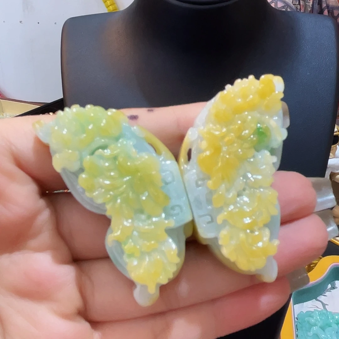 翡翠裸石猫*带编织蝴蝶