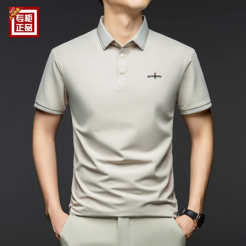 专柜奢侈男士冰丝短袖T恤夏季新款翻领时尚薄款t恤POLO衫男装半袖