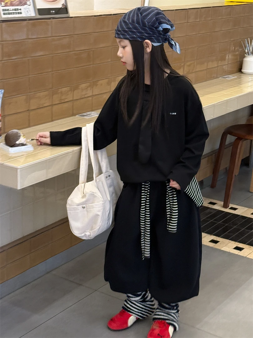 2025秋季童装女童裤子新款韩版针织运动裤+条纹屁帘百搭潮72269