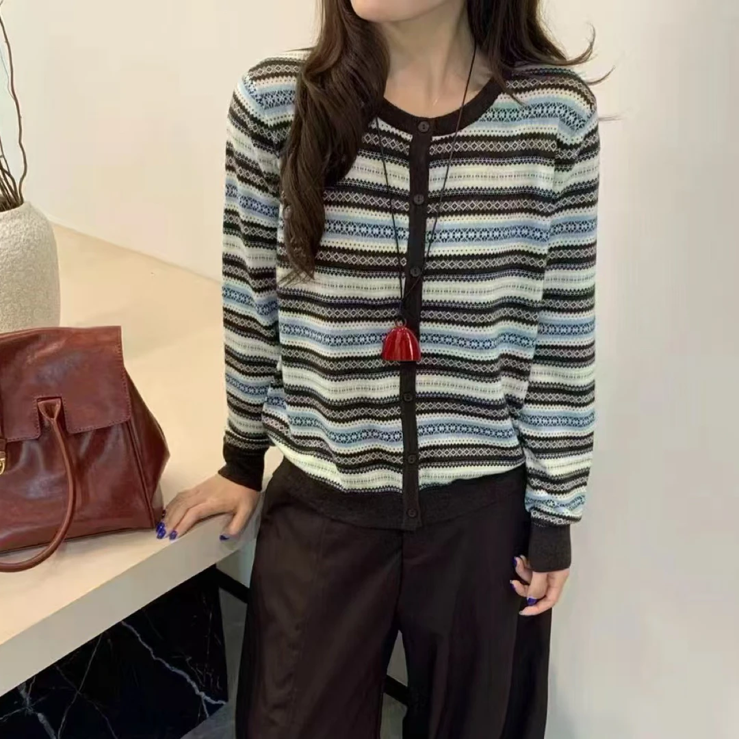依蔓推荐秋季时尚百搭条纹针织开衫