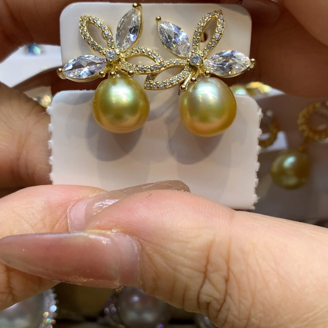 银S925镶嵌耳饰海水珍珠