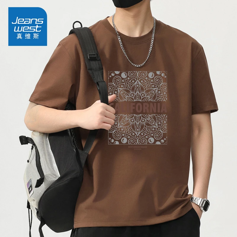 Jeanswest/真维斯潮流男士印花短袖T恤夏季宽松圆领美式休闲半袖