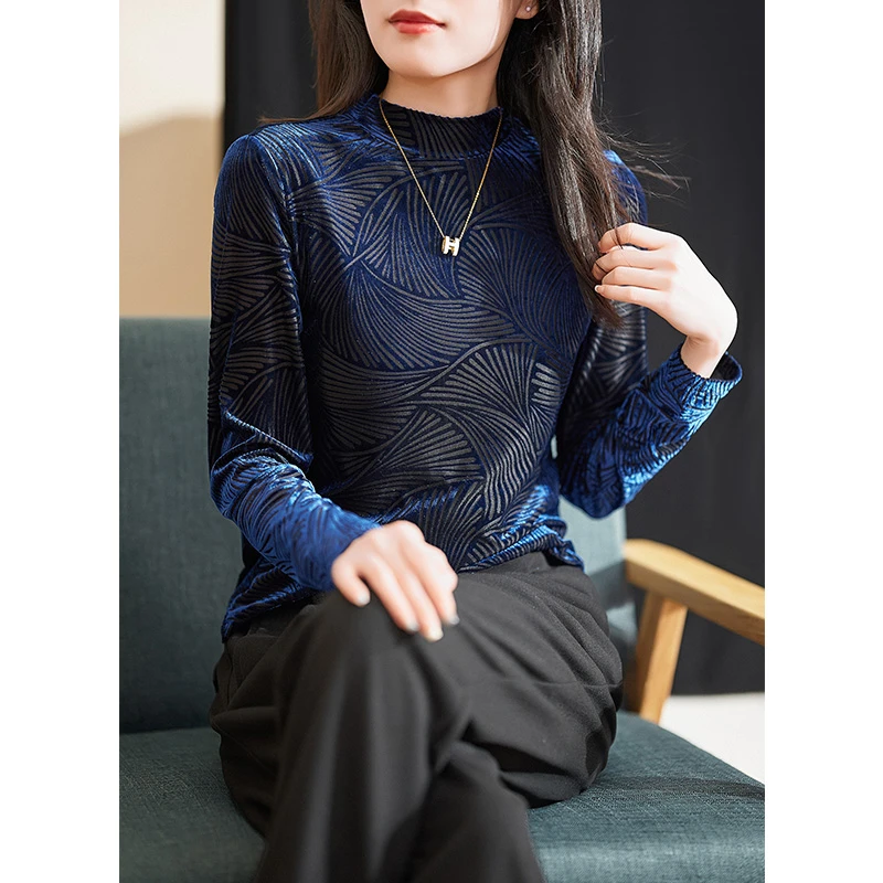 安那俪惟蓝色时尚轻奢优雅洋气T恤2025春新款百搭女上衣#DSY17349