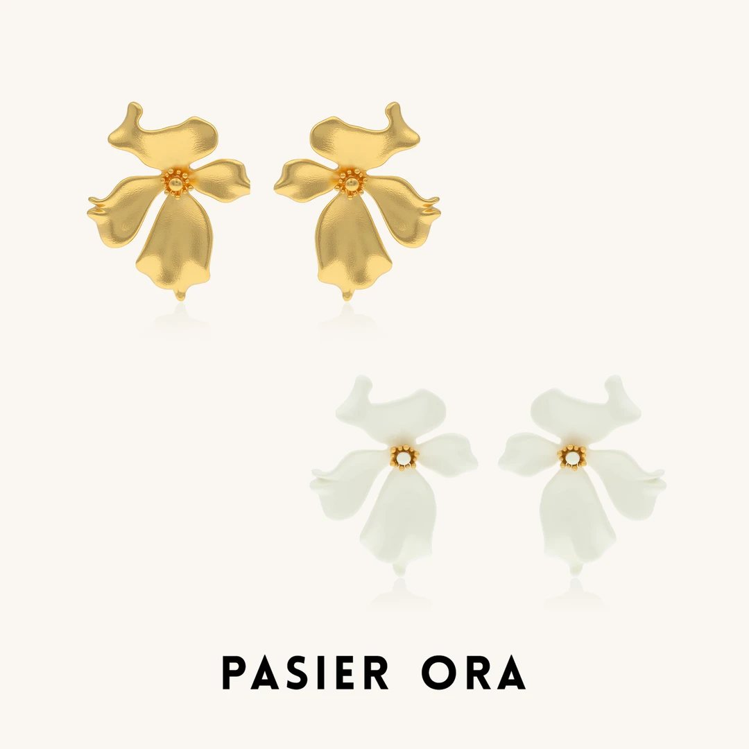 PASIERORA 铜合金耳饰 中古vintage独特鸢尾花耳钉GDR115