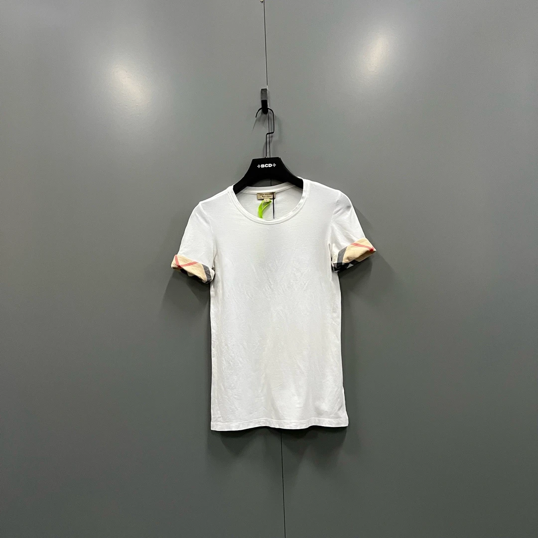 99新 BURBERRY/博柏利 zz7 白色袖口格纹短袖 S码/607970