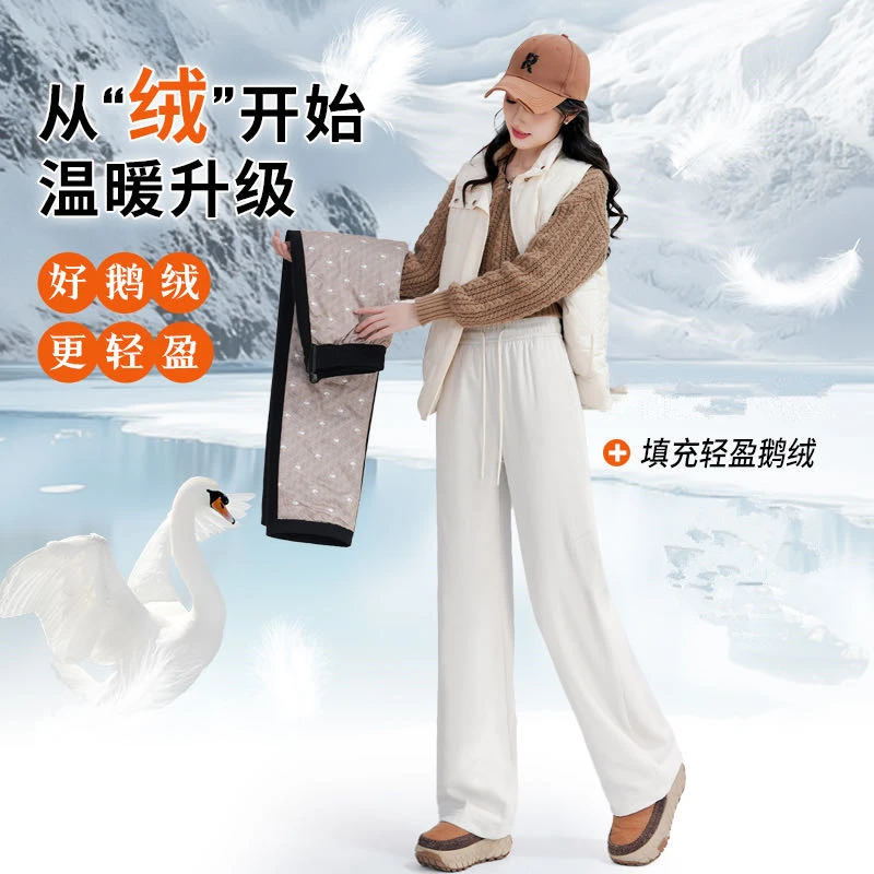 羽绒裤女冬季新款休闲百搭直筒棉裤时尚阔腿防风保暖裤AB面羽绒裤