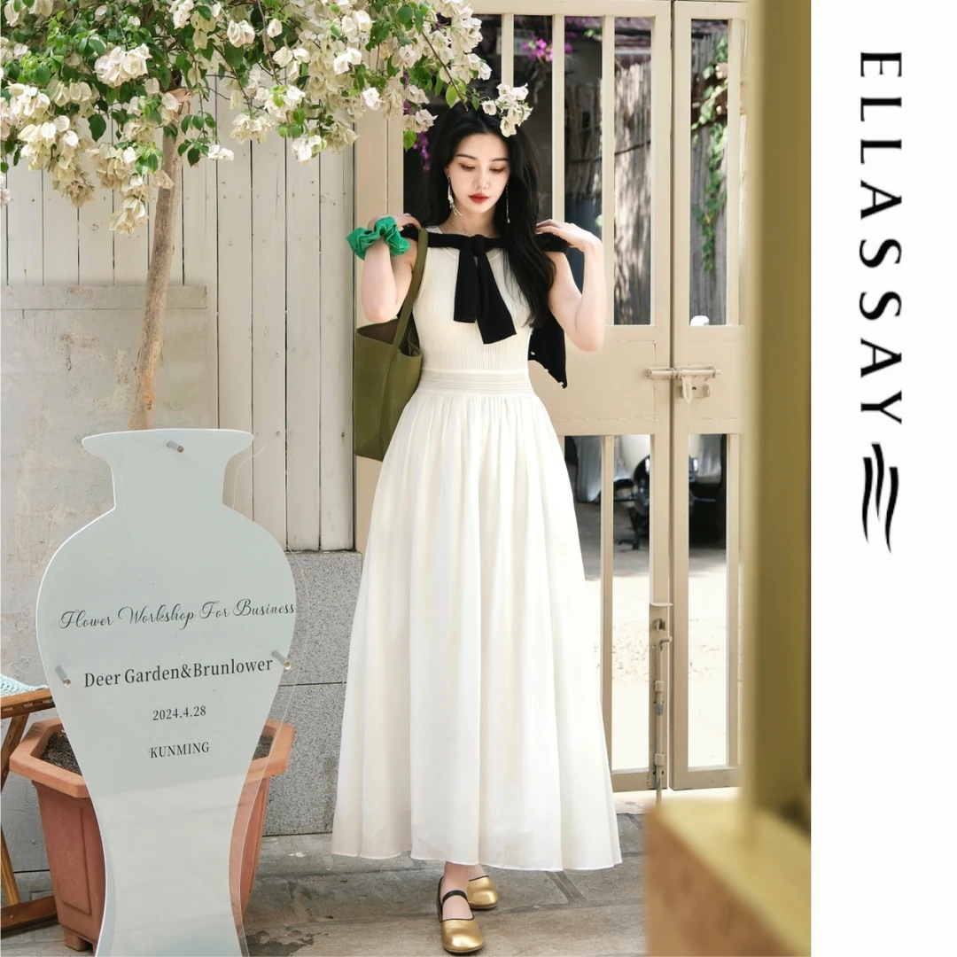 ELLASSAY歌力思新款莱赛尔白色欧若假日风连衣裙EWB352Y00700