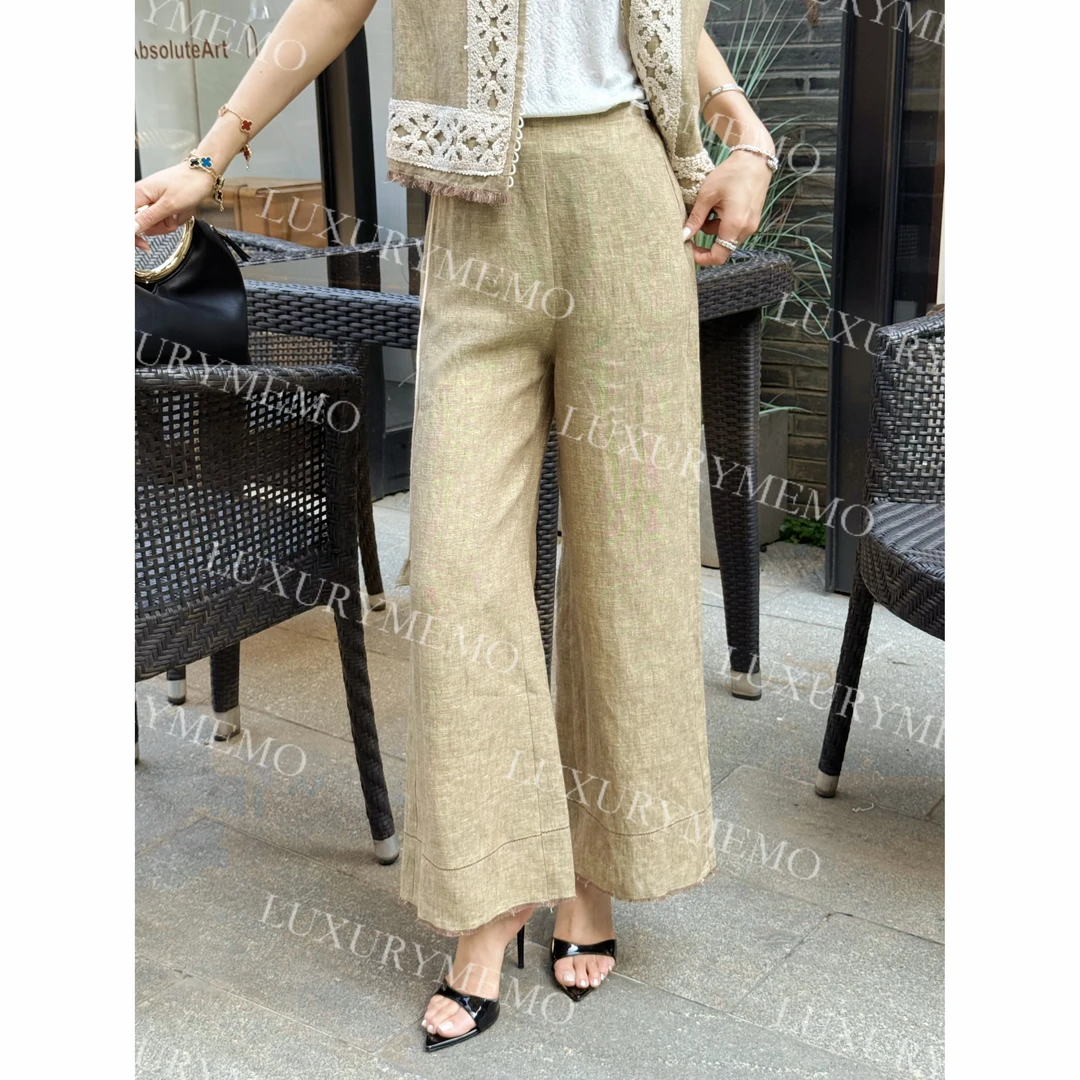 LUXURYMEMO【安妮茶会】法国质感美学高端亚麻浪漫随性老钱风长裤