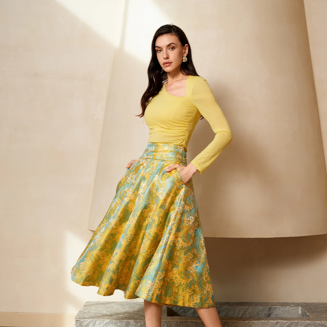 《来自高原》青海藏族花纹特别系列祥云浪涛提花大摆显高半裙