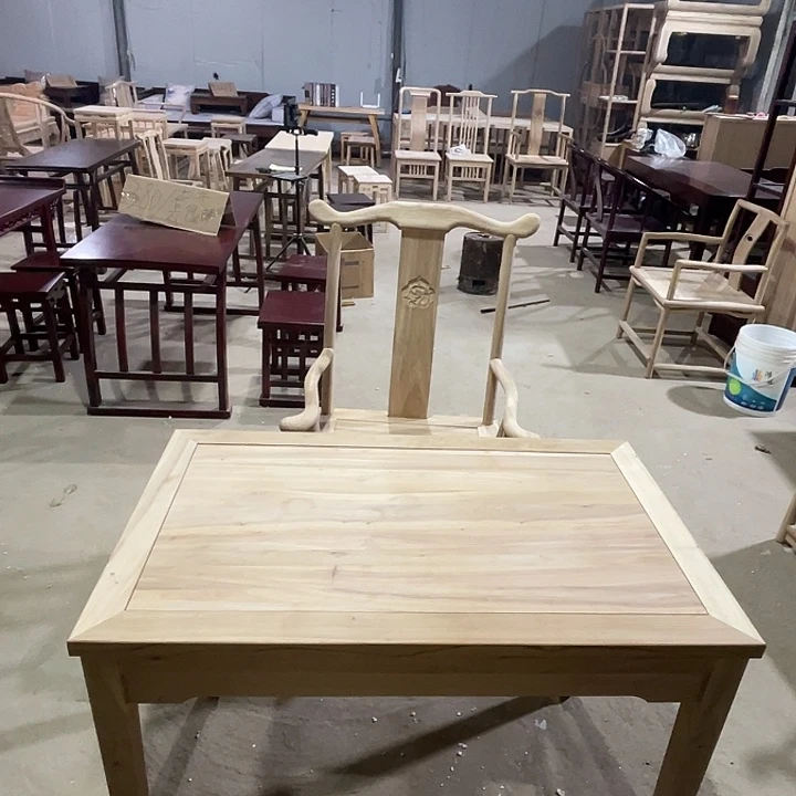 玉木（非红木类）学习桌加官帽椅白胚