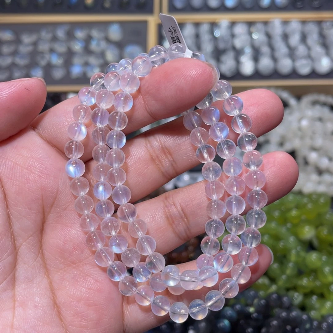 手链未镶嵌月光石多*冰透蓝月光手链多圈5.5mm+