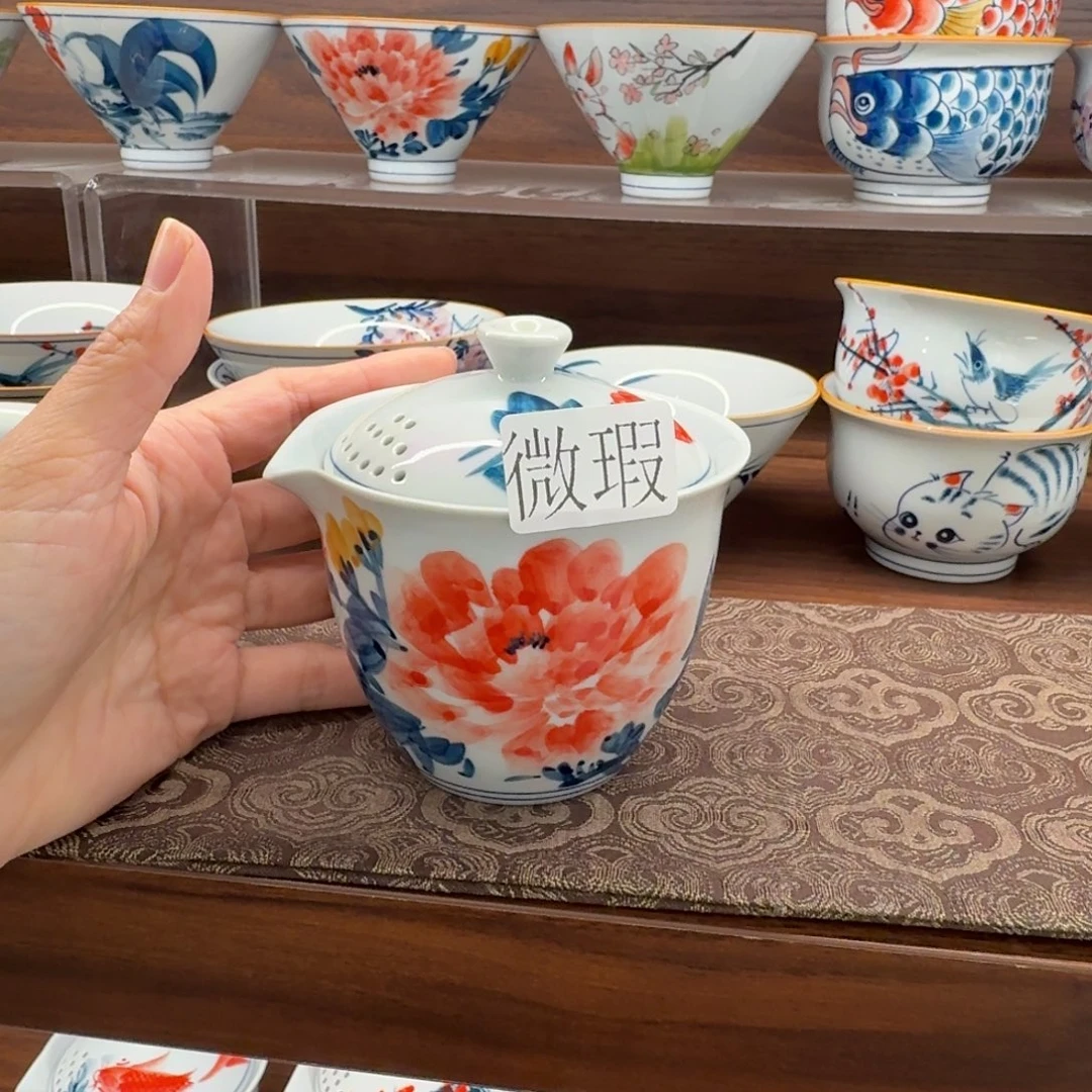 釉下手绘茶具微瑕