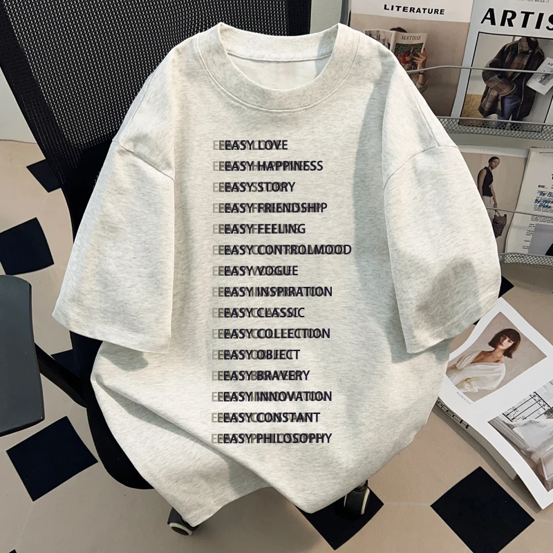 jtrt重磅灰色正肩短袖男女夏季字母印花纯棉t恤小领口半袖上衣潮