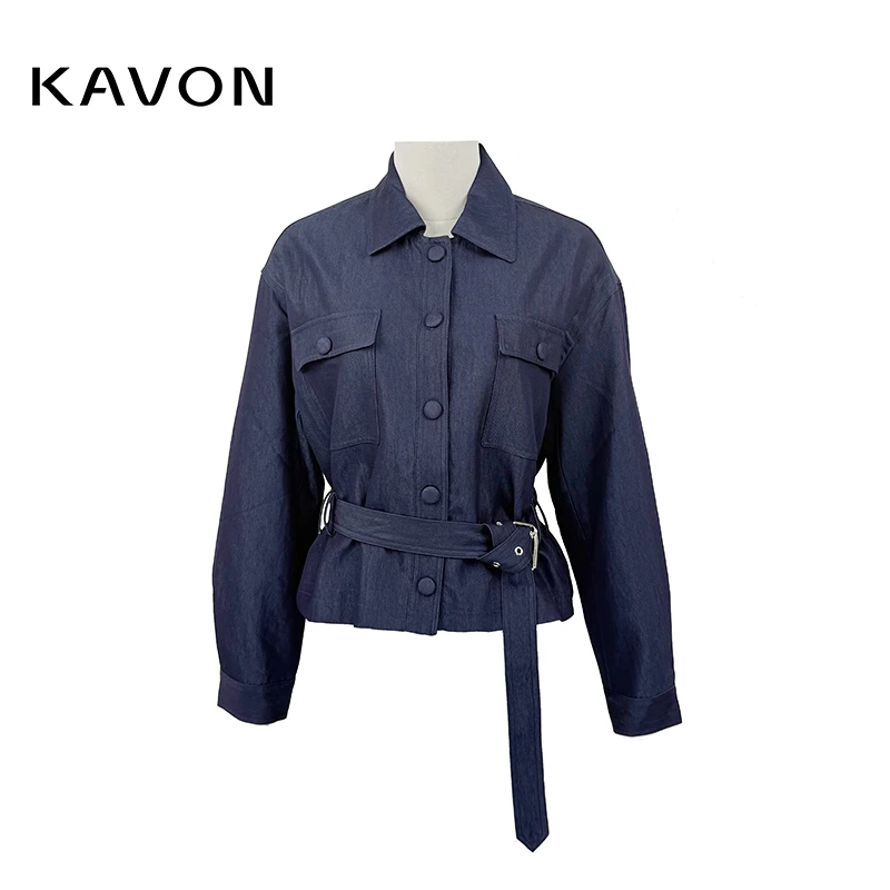 【妍妍专属】气质秋季翻领长袖风衣粘纤女装衬衣度假风KN3F600HE