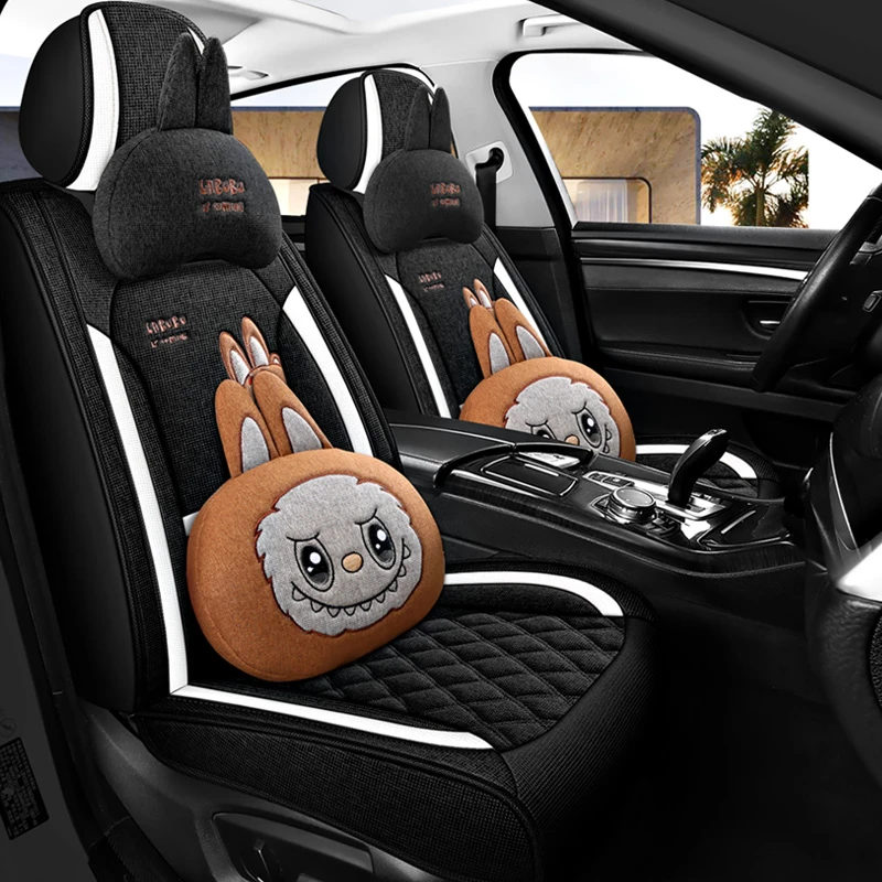 25新款前排全包后排拼接卡通拉布布棉麻汽车五座座垫四季通用