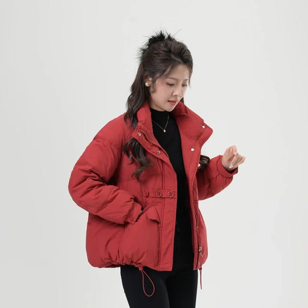 新款三颗扣加厚棉服女短款立领显瘦百搭国防风保暖外套冬装面包服