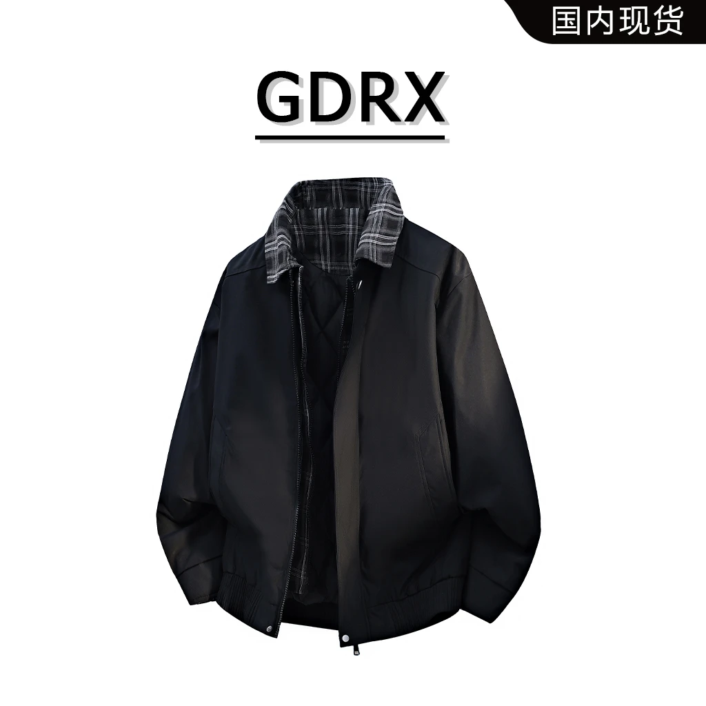 GDRX美式复古高街棉衣男秋冬新款宽松假两件高级感外套轻奢男装