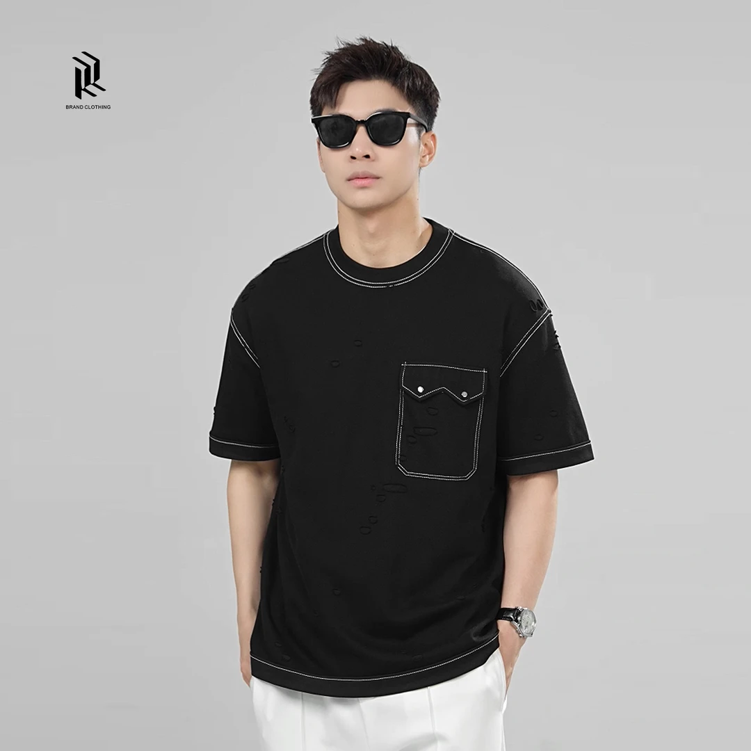 『手工明辑车线镂空设计』60支液氨纤维冰感棉休闲男士短袖圆领T恤