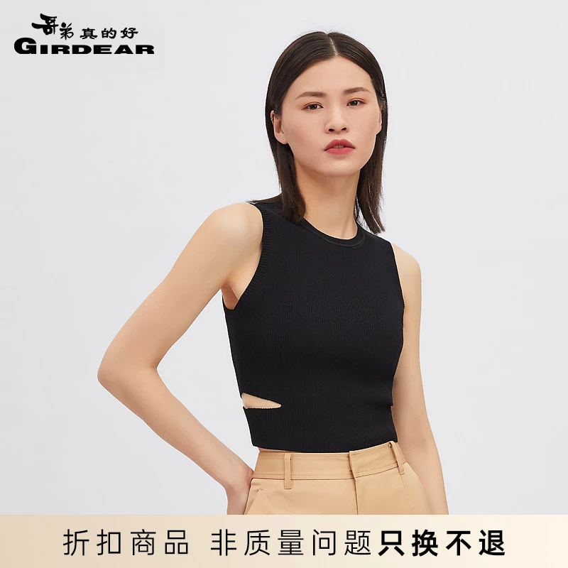 哥弟真的好女装夏季针织衫背心开叉短T恤上衣女A300884