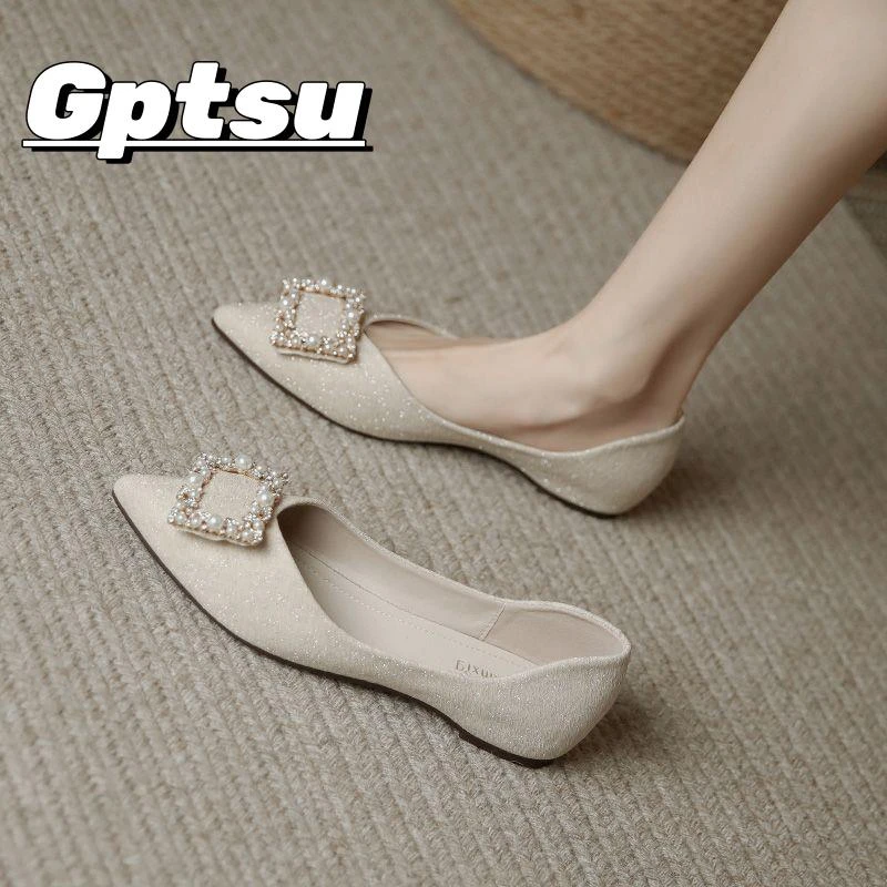 GPTSu春款仙女尖头平底瓢鞋温柔配裙子小香风法式软底孕妇单鞋女