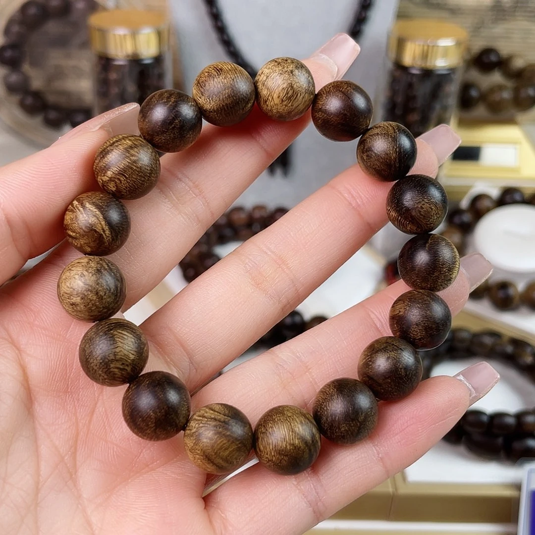 沉香手串杭****湖越南芽庄老白棋玉化老料满瘤疤水波1.2